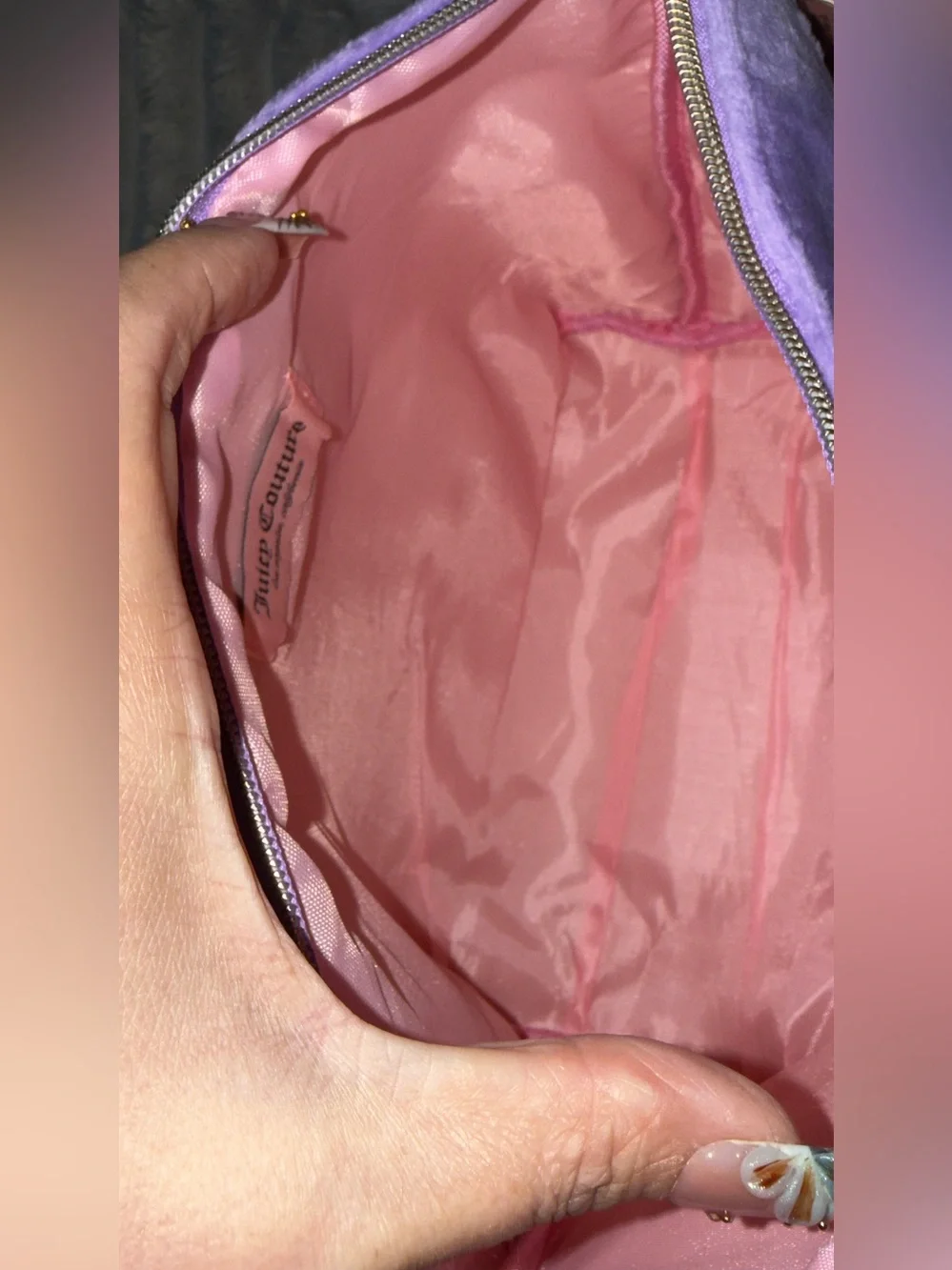 Juicy Couture Lavender Satin-Lined Cosmetic Pouch With Gemstone Logo